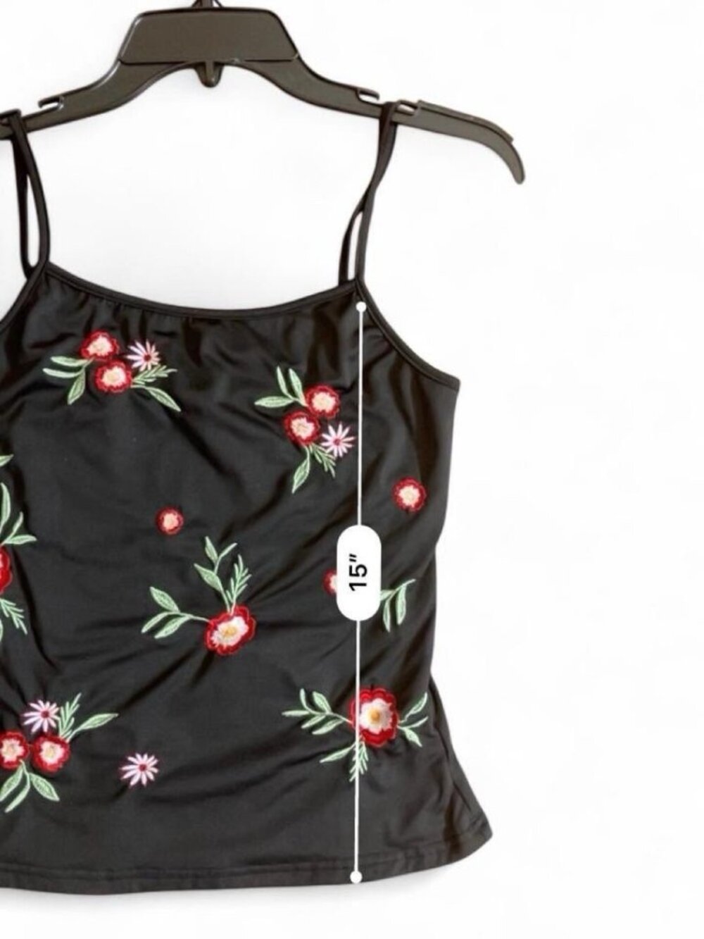 Emery Rose Black Floral Embroidered Cami Tank Top Size Small - Picture 5 of 7